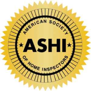 A gold circular emblem with a radiating border showcases the text "American Society of Home Inspectors," with "ASHI" prominently at the center, symbolizing excellence in Home Inspections Long Island.