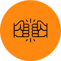 Icon of two fists bumping each other on an orange circular background, symbolizing a fist bump or greeting—a perfect representation for teamwork during Home Inspections Long Island. Black simple line drawing style with small lines indicating the bump impact.