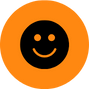 A black smiley face with a simple, round design on an orange circular background, reminiscent of the friendly professionalism you'd expect from Home Inspections Long Island.