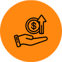 Icon of a hand holding a dollar symbol and an upward arrow, on an orange circular background, representing financial growth or investment—ideal for those seeking commercial inspections in Long Island.