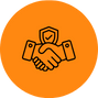Icon on an orange background depicting two hands shaking, symbolizing a handshake. Above the hands, a shield with a check mark indicates security and trust, representing the reliability you can expect from Home Inspections Long Island.