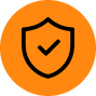 An orange shield icon with a black checkmark in the center, symbolizing security or protection, mirrors the reliability of Home Inspections Long Island.