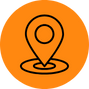 Orange circle with a black map pin icon in the center, symbolizing reliable home inspections on Long Island.
