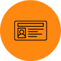 Icon of an identification card with a silhouette of a person and horizontal lines, symbolizing text, on a circular orange background. Perfect for representing services like home inspections or commercial inspections on Long Island.